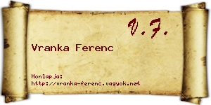 Vranka Ferenc névjegykártya